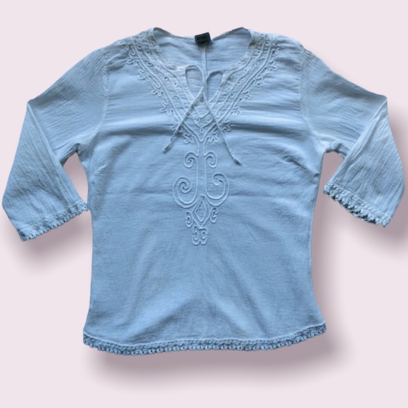 La Cotonniere, Embroidered Peasant Blouse, Size Medium - Picture 4 of 15